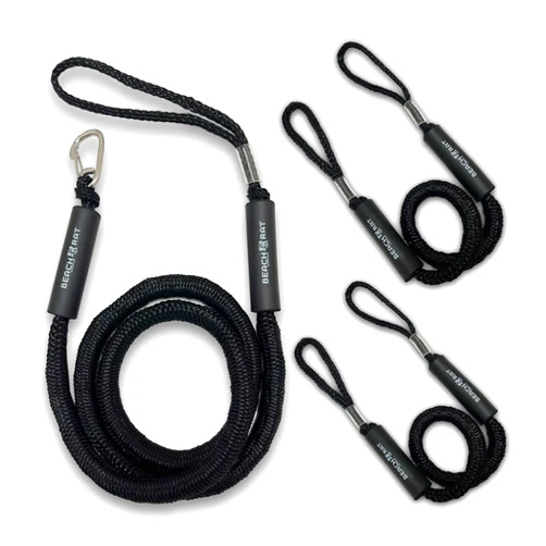 Beach Rat Bungee (1) Boat Anchor Line (2) Dock Line Kit - 7-14' Boat Anchor Bungee & 4-5.5' Dock Line Bungees - Reduces Shock to Anchors, Docks, Cleats & Pylons - Boat Rope That Stretches (Black)