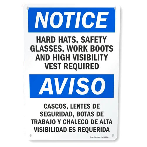 SmartSign - S-5992-AL-14 Notice - Hard Hats, Glasses, Boots, Vest Required Bilingual Sign By | 10