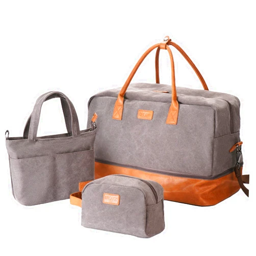 Oflamn Weekender Bag for Women Canvas Overnight Bag Large Travel Duffle Bag with Shoe Compartment 3Pcs Set
