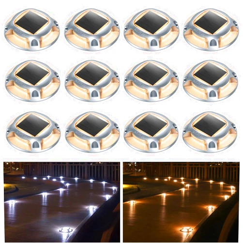 AGPTEK Solar Driveway Lights Outdoor 12 Pack, 2 Color Modes LED Deck Dock Marine Waterproof Driveway Marker Lights for Step Sidewalk Stair Garden Pathway Walkway Yard (Warm White/Cool White)