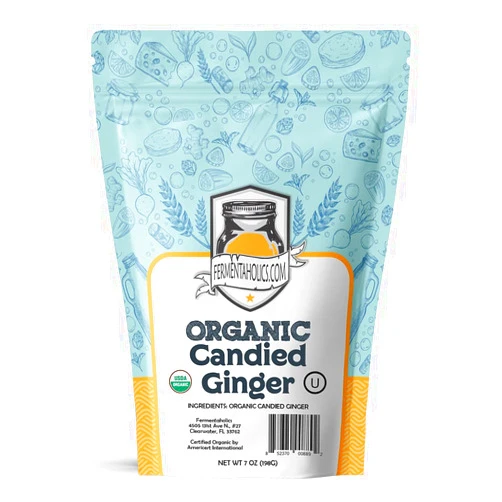 Fermentaholics USDA Certified Organic Dried Candied Ginger 7 oz - Perfect For Secondary Fermentation & Kombucha Flavoring