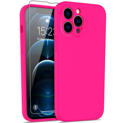 DEENAKIN Compatible with iPhone 12 Pro Case with Screen Protector - Silky Silicone - Enhanced Camera Cover - 16ft Drop Tested - Slim Fit Protective Phone Case for Women Girls 6.1