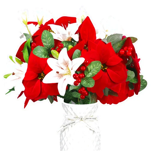 Woosir Poinsettias Flowers Artificial Christmas Flowers Bouquet 18Pcs Flowers Head Christmas Floral Arrangements Flowers for Xmas Table Centerpieces Vase Filler DIY Winter Indoor Outdoor Decoration