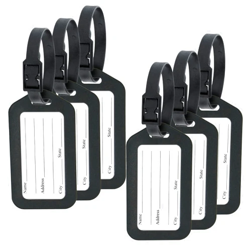 Storite Luggage Tags, Smart Tags for Travel suitcases,Name Tags for Kids School Bags for Easily Identification of Bags Baggage Identification Code with Silicon Band Black (6-Pack Black Strap)