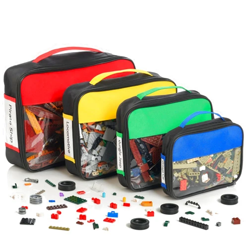KIBAGA Premium Toy Storage Bags Compatible with LEGO Bricks - Set of 4 Bags With Labels, Handles & Pockets For Easy Organizing - Quality Bliss Bins for Keeping Puzzles & Board Games Stored with Ease