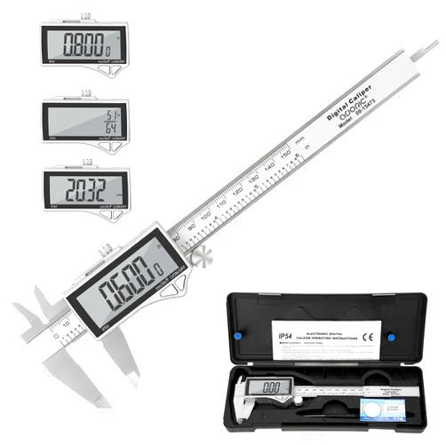 Adoric Digital Caliper, Caliper Measuring Tool Stainless Steel Vernier Caliper Digital Micrometer with Large LCD Screen, Easy Switch from Inch Metric Fraction, 0-6