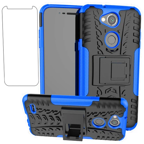 Asuwish Phone Case for LG X Charge/Fiesta 2 LTE/X Power 2/X5/LV7 with Tempered Glass Screen Protector Cover Hard Rugged Hybrid Cell Accessories LGK20Case LGK20Plus LGK20V K20V K 20 20K K20+ Cases Black Blue