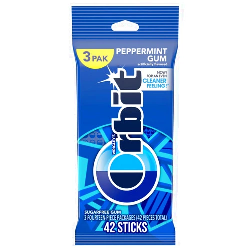 ORBIT Peppermint Sugar Free Chewing Gum Travel Essentials, 3 Packs of 14-Pieces (42 Total Pieces)