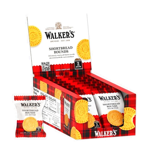 Walkers Walker's Shortbread Rounds, All-Butter Shortbread Cookies, Snack Pack, 1.2 Oz (Pack of 22)