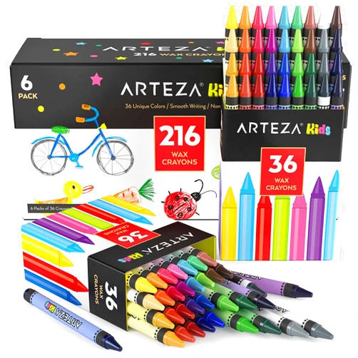 Arteza Kids Toddler Crayons, Bulk 216 Count, 6 Packs of 36 Vivid Wax Colors, Regular Size
