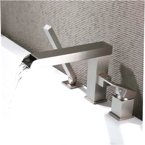 NIITAWH Roman Tub Faucet with Hand Shower, Tub Faucet Deck Mount High Flow, Waterfall Bathtub Faucet with Sprayer Long Spout Brushed Nickel