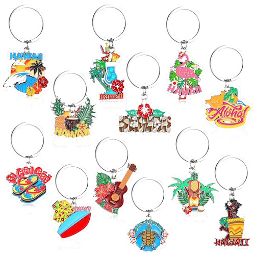 Landical Hawaii Luau Party Favor Keychains Tropical Pineapple Flamingo Keyrings Aloha Summer Beach Souvenir Gifts