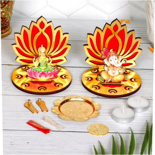 DECORATIVE BUCKETS Lakshmi Ganesha Lotus Idol | Tea Light Candle Holder| DEEPAWALI/Diwali PUJA |Pooja thali |Diwali Decorations| Lakshmi Ganesha Statues | Diwali diyas | Ganesha (LG Lotus)