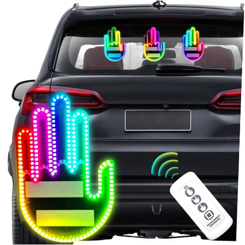 LECART Colorful Hand Gesture Light for Car Led Finger Light with Remote 3 Gestures USB-C Port Power Supplied Funny Back Window Glogesture Sign Lighting Cool Car Gadgets & Road Rage Signs for Men Women