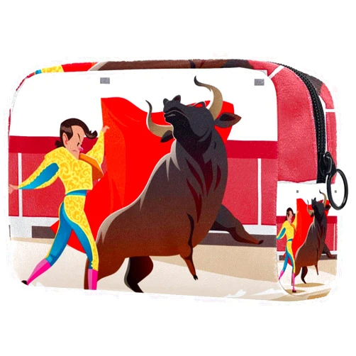 LEVEIS Bull Fighter Small Makeup Bag Pouch for Purse Travel Cosmetic Bag Portable Toiletry Bag for Women Girls Gifts