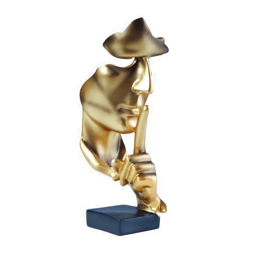 aboxoo Thinker Statue, Silence is Gold Abstract Art Figurine, Modern Home Resin Sculptures Decorative Objects Piano Desktop Decor for Creative Room Home, Office Study (Large Gold)