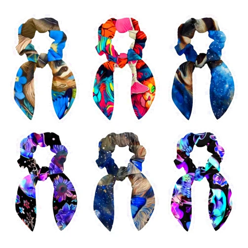 MUOOUM 6PCS Hair Scrunchies Rabbit Bunny Ear Bow Bowknot Scrunchie Bobbles Elastic Hair Ties Bands Ponytail Holder for Women Accessories, Neon Kitten Color Pattern