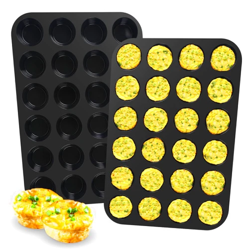 Inn Diary Silicone Muffin Pan for Baking 24 Cups Non-Stick Mini Cupcake Pan,BPA Free Silicone Baking Mold for Muffin Cupcake Egg Bite Maker 2 Pack,Black