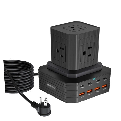 GEEK FULLY Charging Station (100W), 13-in-1 USB C Power Strip with Surge Protection, 6.6Ft Extension Cord, 4 USB C and 4 USB A Ports, 5 AC Outlets for Home Office Dorm Room