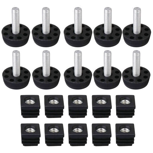 Doublelife 10PCS Thread Black Plastic Furniture Chair Leg Plug Blanking End Caps Insert Plugs with Adjust Thread Feet for Square Pipe Tube (0.79x0.79x1.18inch(LxWxH))