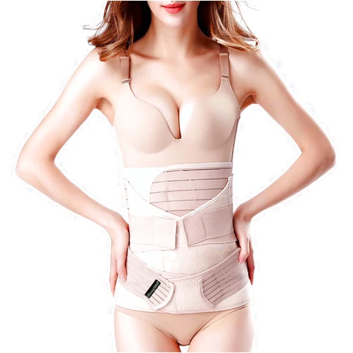 ChongErfei 3 in 1 Postpartum Support - Recovery Belly/waist/pelvis Belt Shapewear Slimming Girdle, Beige, L/One Size For Posture Correction