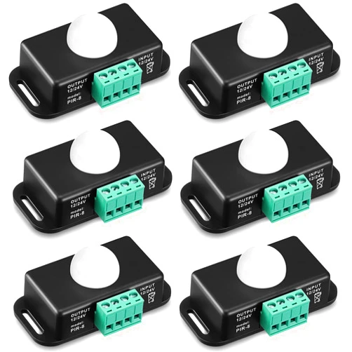 Macarrie 6 Pack 12V 24V PIR Sensor LED Motion Sensor Motion Detector Light Switch Body Infrared Sensing Motion Timer Function Sign Control PIR Controller for Flexible LED Strip Lights