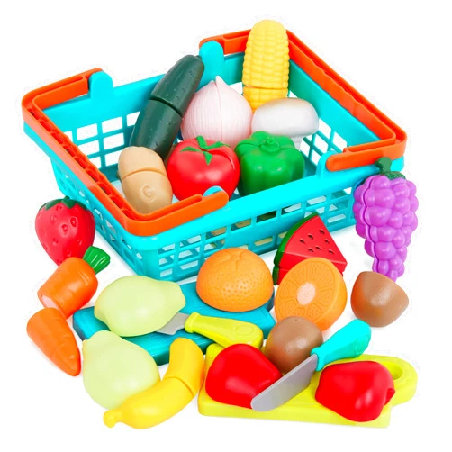 Battat Play Food for Toddlers with Farmers Market Basket and Chopping Board, Toy Food for Kids Kitchen and Pretend Play for Ages 3+ (37 Pcs)