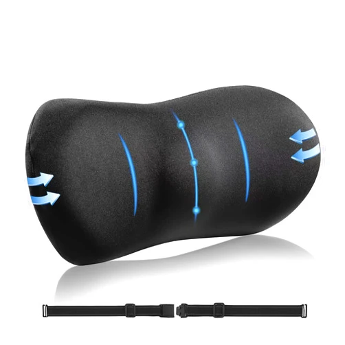 SHAKERINO Lumbar Support Pillow – Memory Foam Lumbar Pillow for Lower Back Support, Back Cushion with Strap for Pain Relief, Perfect Lumbar Support Pillow for Office Chair, Car Seat, Bed, Recliner