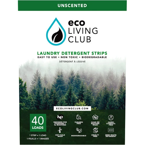 Eco Living Club Laundry Detergent Sheets Hypoallergenic, Eco Friendly, Usage (Up to 80 loads) Biodegradable, Plastic Free, Paraben and Cruelty Free, Travel Friendly Strips (Unscented)