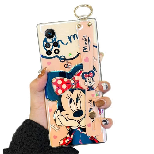 PHOQOYO for Xiaomi Redmi Note 12Pro 4G/11Pro 4G 5G Wrist Band Kickstand Cover Case Ultra Slim IMD Cartoon Mouse Pattern oint Drill Holder Cover for Note 12 Pro 4G/Note 11 Pro 4G&5G