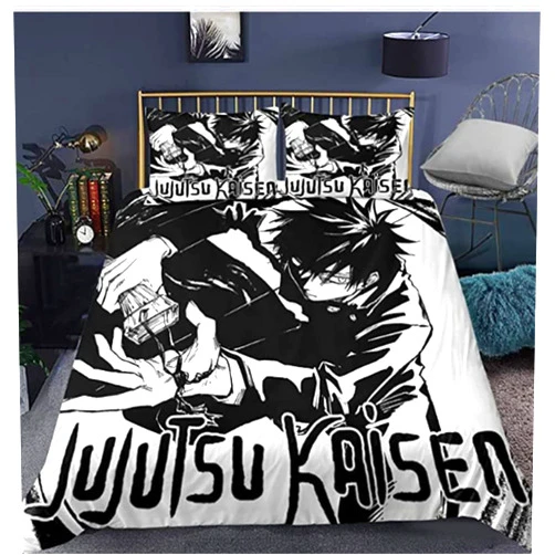 DAIRUINI Anime Jujutsu Kaisen Bedding Set Japan Anima Gojo Satoru Itadori Yuji Bed Line for Kids Teen Duvet Cover Home Textile Bed Cover Set Pillowcase,DA-244,Twin:68