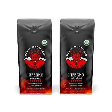 Devil Mountain Coffee | Inferno Bold | Ground Coffee | 2-PK Bundle | World's Strongest Coffee |16 oz. (1 Lb.)