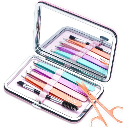 TsMADDTs Tweezers for Women Facial Hair - Precision Tweezers Set with Travel Case - Stainless Steel Tweezers for Eyebrows with Scissors, Mirror