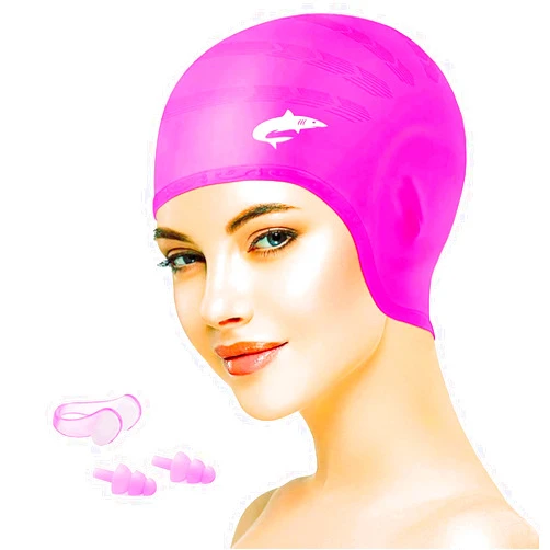 Generic Silicone Swim Caps for Long Hair, Cover Ears Swimming Caps with 3D Ear Pockets or Adult Youths, Flexible Waterproof Swimming Caps for Women