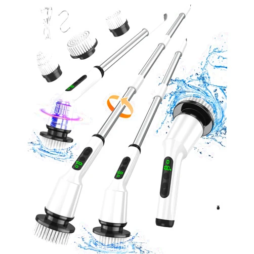 Yonlog Electric Spin Scrubber, Upgraded Bathroom Cleaning Brush IPX7 Waterproof with 2 Speeds(Up to 500 RPM), 3 Replaceable Brush Heads & 53’’ Adjustable Handle Perfect for Bathroom, Tub, and Floor (White)