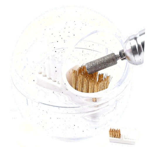 YINGJEE Nail Drill Bits Cleaner Brush Case Accessories, Nail Art Cleaner Tool Case with Steel & Nylon Wire Brush for Cleaning Tungsten Carbide Ceramic Nail Drill Bits Cuticle, White