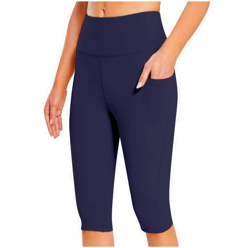 Tiljvks Women's Knee Length Leggings Yoga Capris Tummy Control High Waist Workout Lightweight Athletic Shorts with Pockets