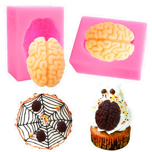 JOGILBOY 2 Pieces 3D Human Brain Silicone Mold Body Organ Shape Bloody Heart Shape DIY Silicone Mold Fondant Pudding Jelly Candy Chocolate Dessert Cake Decoration Baking Tool Handmade Soap Maker
