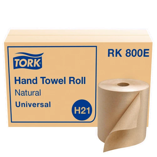 Tork Paper Towel Roll Natural - Universal Hand Roll, Natural Paper Towels with Brown Tissues made of 100% Recycled Fiber, 6 Rolls x 800 ft, Compatible with H21 Dispenser, RK800E