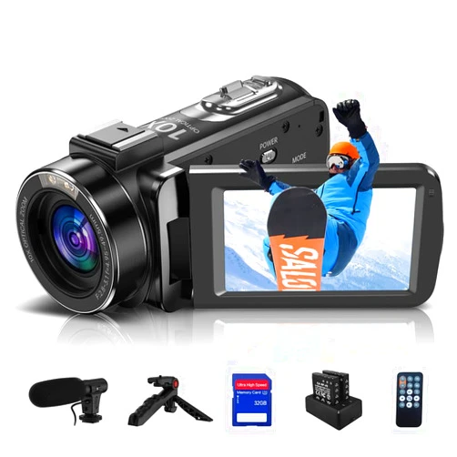 GOGERLY 4K Video Camera Camcorder 10X Optical 120X Intelligent Zoom Vlogging Camera 30MP Auto Focus Camcorders with Tripod 3.0