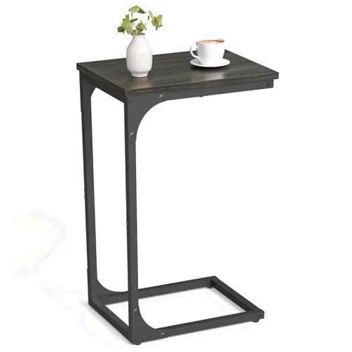 VASAGLE C-Shaped End Table, Small Side Table for Couch, Sofa Table with Metal Frame for Living Room, Bedroom, Bedside, Ebonized Oak and Black