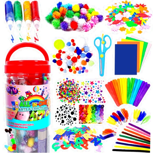 FUNZBO Arts and Crafts Supplies for - Kids Age 4-8, 4-6, 8-12 with Glitter Glue Stick, Pipe Cleaners Craft & Craft Tools, DIY School Supplies Kit, Girls Toys