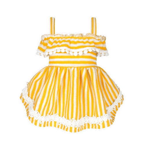 Fitwarm Striped Dog Dress, Hawaiian Dog Clothes for Small Dogs Girl, Bohemian Doggy Outfit, Pet Apparel, Yellow, White, Medium