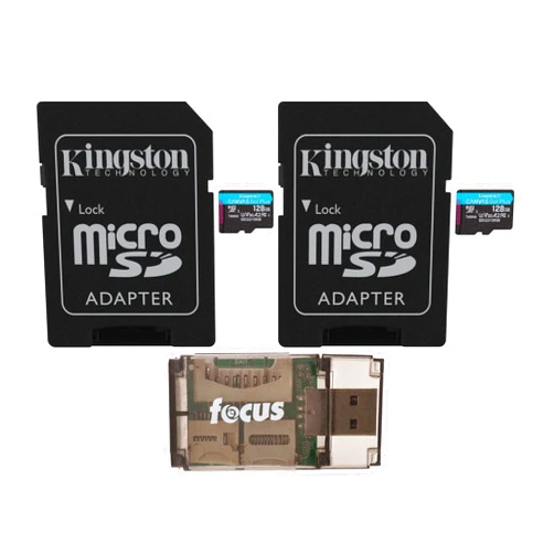 Kingston 128GB MicroSDXC Canvas Go Plus Memory Card (2-Pack) Bundle with All-in-One High Speed USB 2.0 Card Reader Compatible with Mac and PC Systems (3 Items)