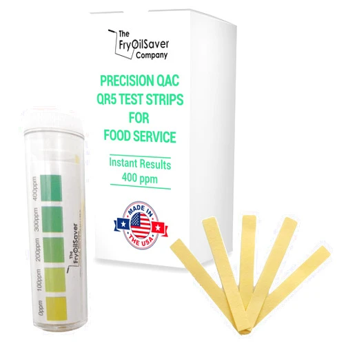 THE FRYOILSAVER COMPANY Quat Sanitizer Test Strips for Restaurants, Kitchens, Bars, QAC QR5-0-500 PPM, Quat Test Strips for Sanitizing Solution, Santizer Test Strips for Food Service, 1 Vial of 100 Strips by FryOilSaver Co.