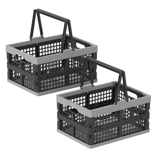Afromy Collapsible Shopping Basket with Handles, Folding Grocery Supermarket Retail Shopping Hamper, Set of 2