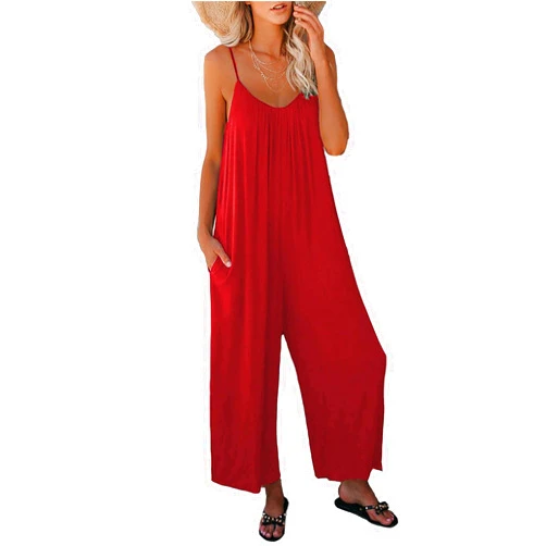 Aedvoouer Womens Jumpsuits Overalls Summer Casual Sleeveless Loose Wide Leg Adjustable Straps Rompers with Pockets