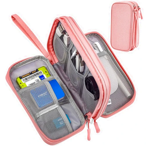 CAOODKDK Electronic Organizer Travel Cable Accessories Bag, Electronic Organizer Case, Electronic Accessories Organizer Bag for Power Bank, Charging Cords, Chargers, Mouse, USB Cable, Earphones (Light Pink)