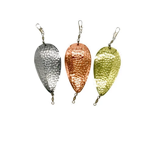 KOKOPROS Kokanee Salmon Dodgers Hammered Spring Jets 4-inch 3 Pack, Copper, Silver, Gold. Color Plated.