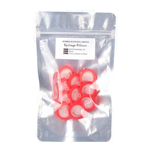 Biomed Scientific Syringe Filters PTFE 25MM Diameter 0.45um Pore Size Non sterile Pack of 10
